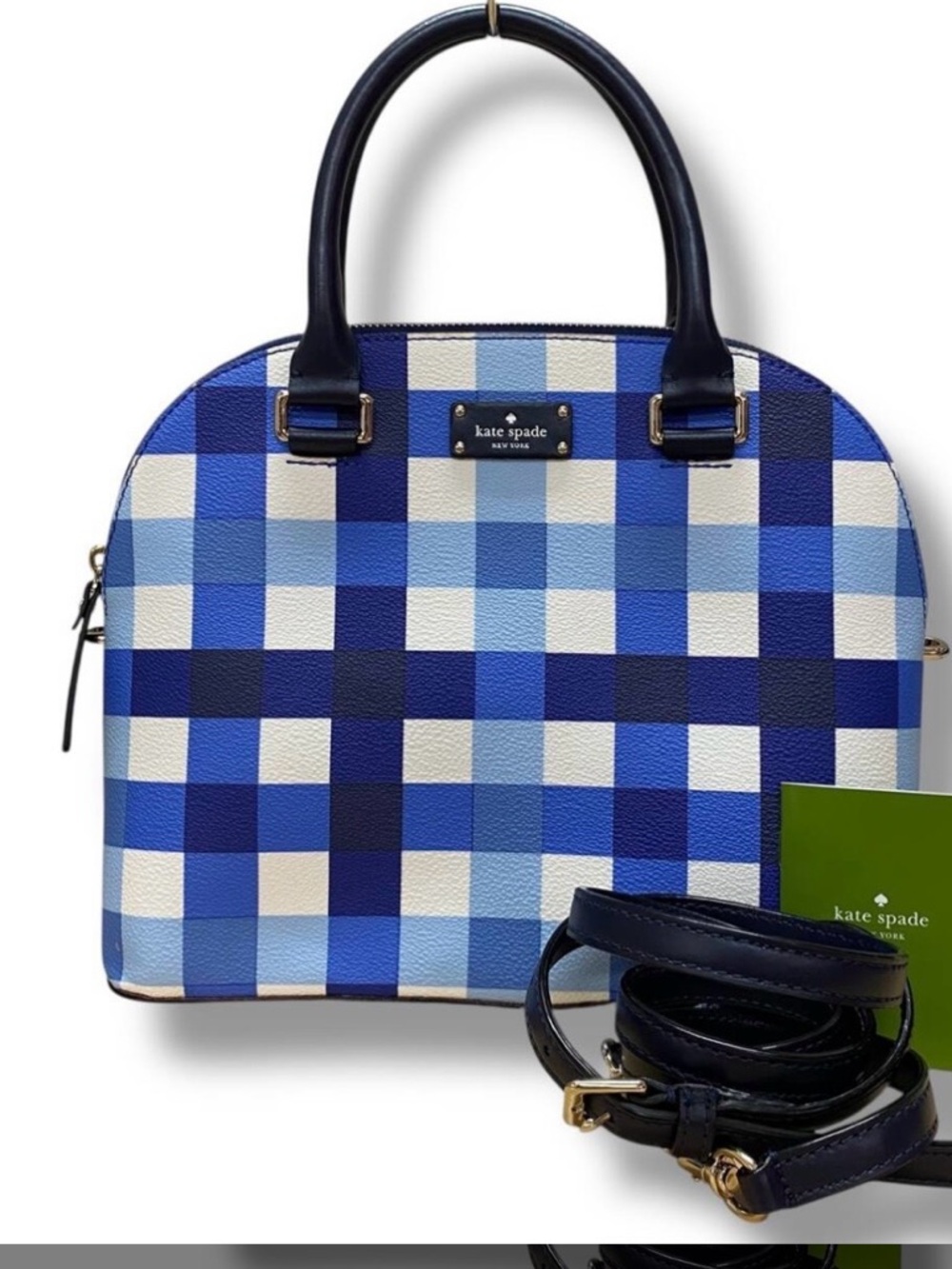 kate spade Navy and Blue Gingham Dome Satchel